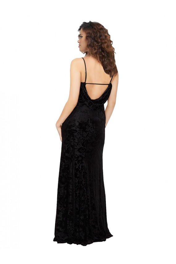 Compra Negro Cubierta Cuello en V Terciopelo floral Terciopelo Elástico Largo Vestidos de dama de honor