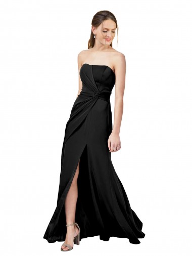 Negro Cubierta Sin tirantes Crepé Elástico Largo Formales Vestidos de dama de honor / Vestidos de fiesta Venta