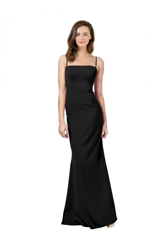 Compra Negro Cubierta Tirantes espagueti Cuadrado Crepé Elástico Largo Formales Vestidos de dama de honor / Vestidos de fiesta