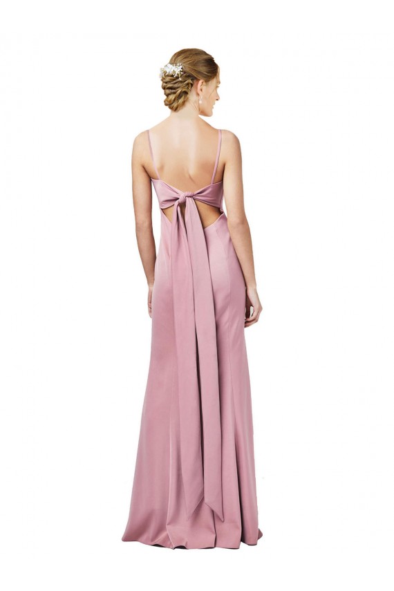 Compra Negro Cubierta Tirantes espagueti Cuadrado Crepé Elástico Largo Formales Vestidos de dama de honor / Vestidos de fiesta
