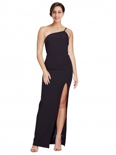 Negro Cubierta Un Hombre Sin tirantes Crepé Elástico Largo Formales Vestidos de dama de honor / Vestidos de fiesta Venta