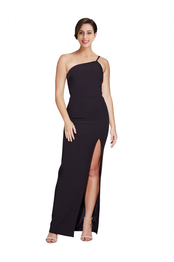 Compra Negro Cubierta Un Hombre Sin tirantes Crepé Elástico Largo Formales Vestidos de dama de honor / Vestidos de fiesta