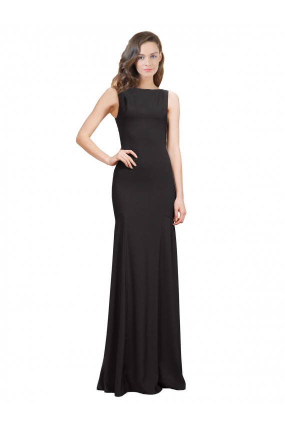 Compra Negro Sirena Barco Crepé Elástico Largo Vestidos de dama de honor / Vestidos de fiesta