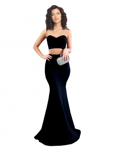 Negro Sirena Cuello Alto Crepé Elástico Largo Formales Vestidos de dama de honor / Vestidos de fiesta Venta