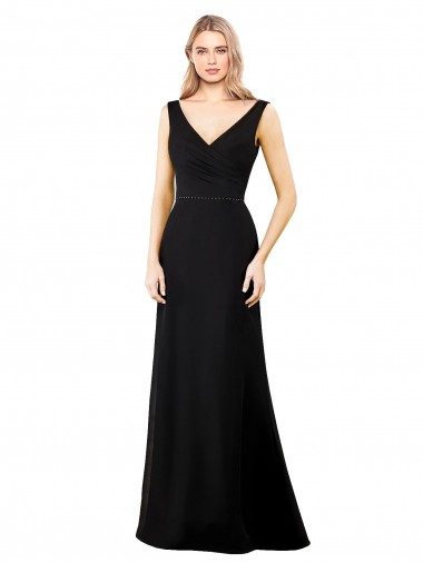 Negro línea A Cuello en V Gasa Largo Vestidos de dama de honor / Vestidos de fiesta Venta