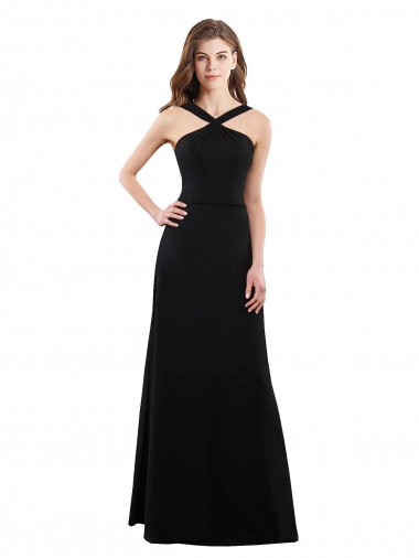Negro línea A Halter Gasa Largo Vestidos de dama de honor Venta