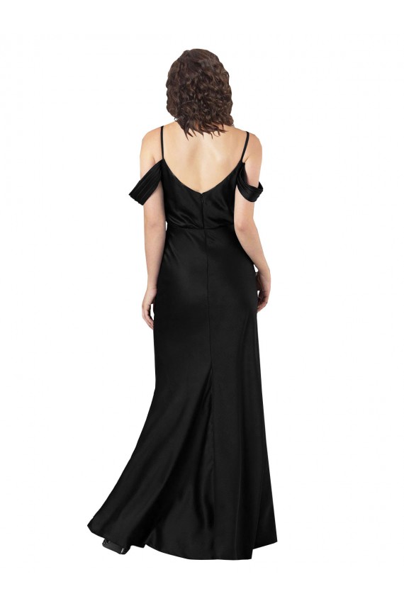 Compra Negro línea A Hombros Descubiertos Satén sedoso Largo Formales Vestidos de dama de honor / Vestidos de fiesta