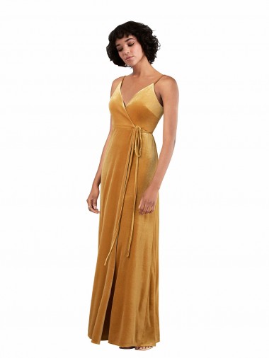 Oro Columna Cuello en V Terciopelo Elástico Largo Formales Vestidos de dama de honor / Vestidos de fiesta Venta