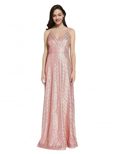Oro rosa Cubierta Cuello en V Lentejuela Largo Formales Vestidos de dama de honor / Vestidos de fiesta Venta