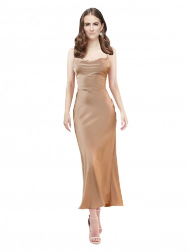 Oro rosa Cubierta Midi Satén sedoso Corto Formales Vestidos de dama de honor / Vestidos de fiesta / Vestidos de cóctel Venta