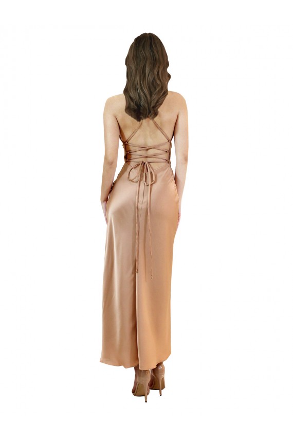 Compra Oro rosa Cubierta Midi Satén sedoso Corto Formales Vestidos de dama de honor / Vestidos de fiesta / Vestidos de cóctel