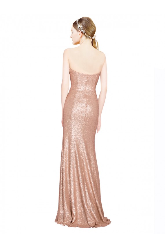 Compra Oro rosa línea A Cuello de Corazón Lentejuela Largo Formales Vestidos de dama de honor / Vestidos de fiesta