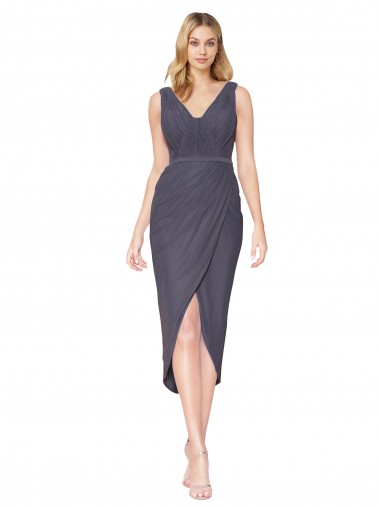 Pizarra gris Sirena Cuello en V Cuello Alto Cóctel Gasa Corto Asimétrico Formales Vestidos de dama de honor / Vestidos de fiesta Venta