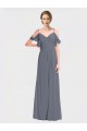 Compra Pizarra gris línea A Hombros Descubiertos Cuello en V Gasa Largo Vestidos de dama de honor