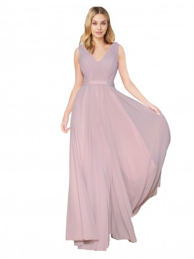 Primavera línea A Cuello en V Cuello Alto Gasa Largo Formales Vestidos de dama de honor / Vestidos de fiesta Venta