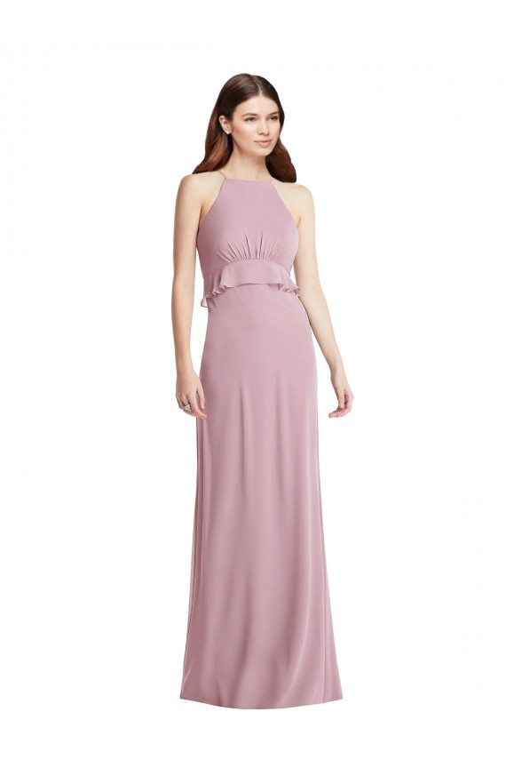 Compra Primavera línea A Halter Gasa Largo Vestidos de dama de honor