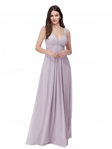 Resplandor rosa línea A Cuello en V Gasa Largo Vestidos de dama de honor Venta