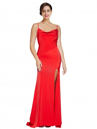 Rojo Cubierta Sin tirantes Satén elástico Largo Formales Vestidos de dama de honor / Vestidos de fiesta Venta