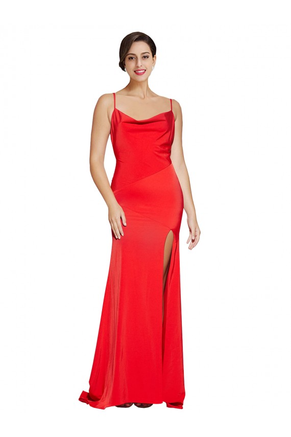 Compra Rojo Cubierta Sin tirantes Satén elástico Largo Formales Vestidos de dama de honor / Vestidos de fiesta