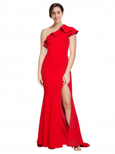 Rojo Cubierta Un Hombre Barrer tren Crepé Elástico Largo Vestidos de dama de honor / Vestidos de fiesta Venta