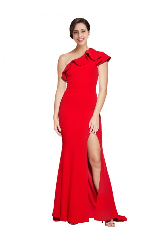 Compra Rojo Cubierta Un Hombre Barrer tren Crepé Elástico Largo Vestidos de dama de honor / Vestidos de fiesta