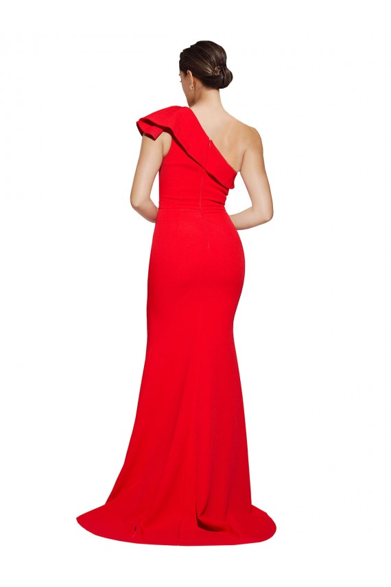Compra Rojo Cubierta Un Hombre Barrer tren Crepé Elástico Largo Vestidos de dama de honor / Vestidos de fiesta