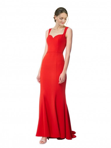 Rojo Sirena Cuello Alto Crepé Elástico Largo Formales Vestidos de dama de honor / Vestidos de fiesta Venta