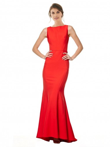 Rojo Sirena Halter Cuello Alto Crepé Elástico Largo Formales Vestidos de dama de honor / Vestidos de fiesta Venta