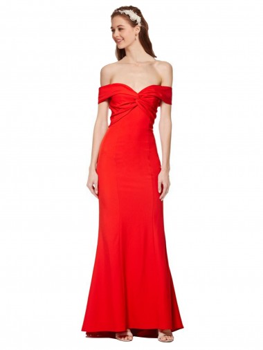 Rojo Sirena Hombros Descubiertos Crepé Elástico Largo Formales Vestidos de dama de honor / Vestidos de fiesta Venta