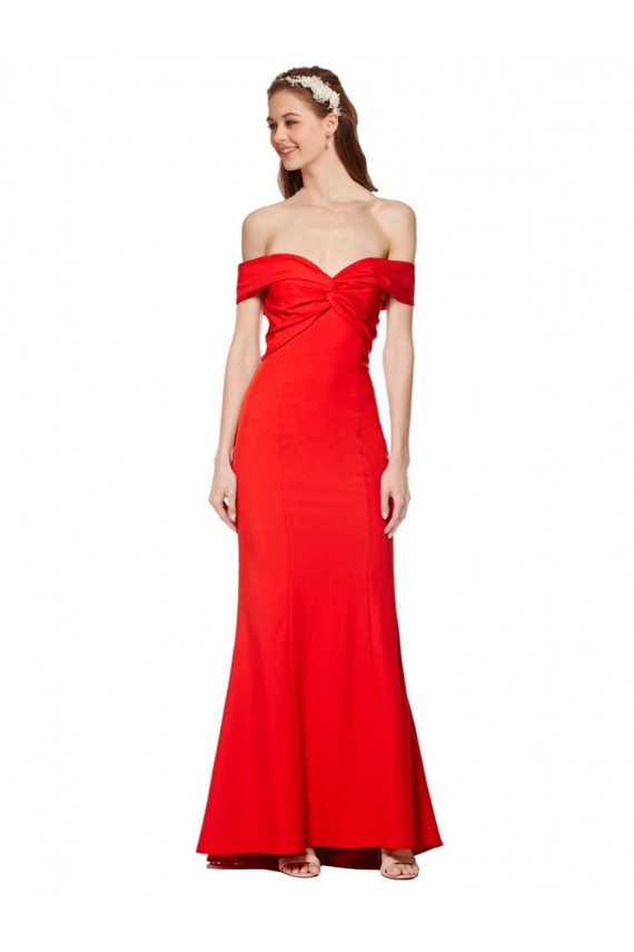 Compra Rojo Sirena Hombros Descubiertos Crepé Elástico Largo Formales Vestidos de dama de honor / Vestidos de fiesta