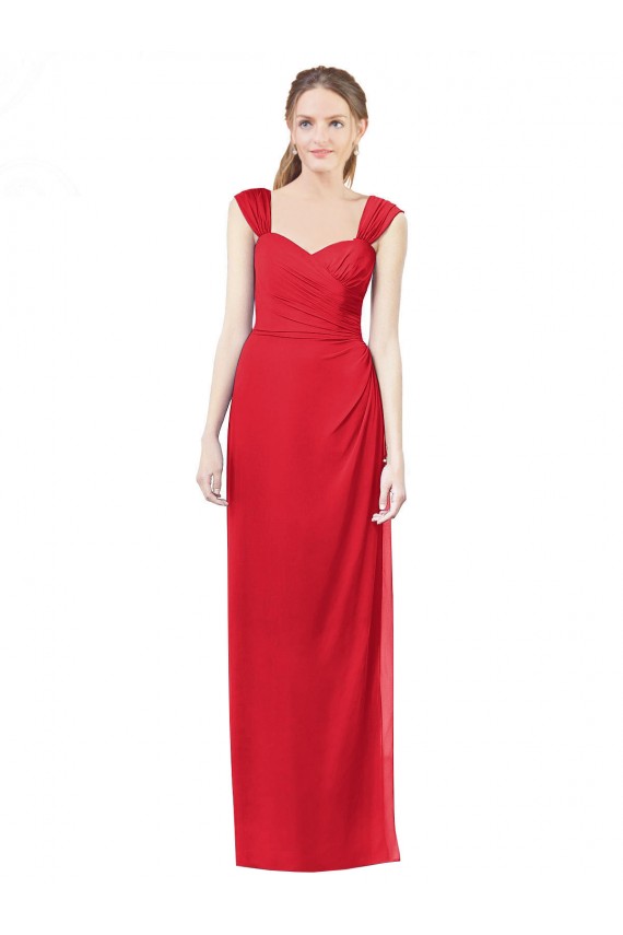 Compra Rojo línea A Cuello de Corazón Gasa Largo Vestidos de dama de honor
