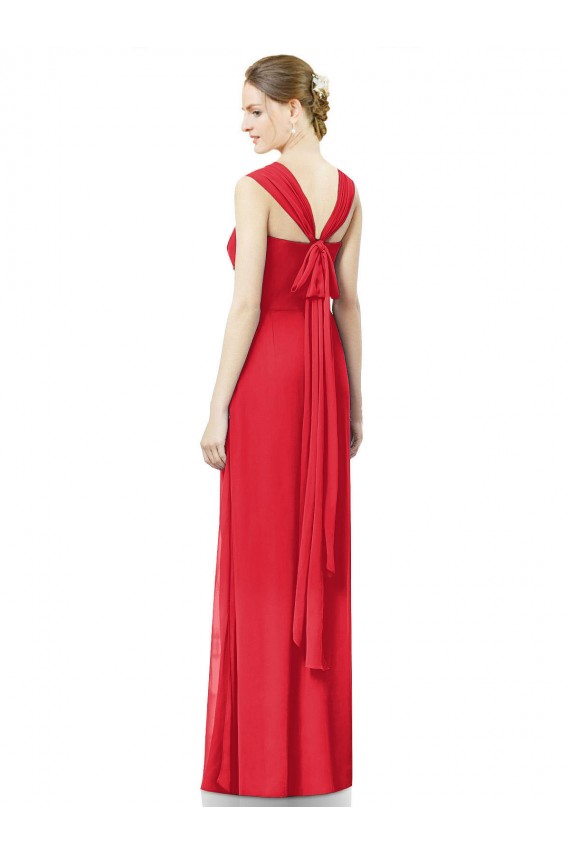Compra Rojo línea A Cuello de Corazón Gasa Largo Vestidos de dama de honor