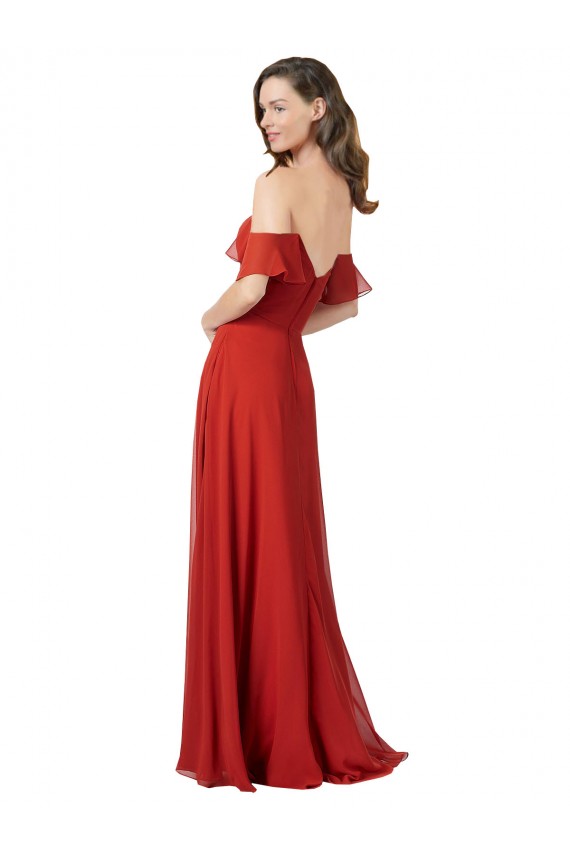 Compra Rojo línea A Cuello de Corazón Sin tirantes Gasa Largo Vestidos de dama de honor