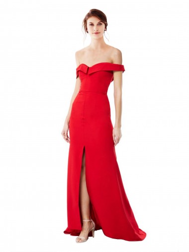 Rojo línea A Hombros Descubiertos Crepé Elástico Largo Formales Vestidos de dama de honor / Vestidos de fiesta Venta