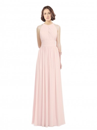 Rosa 42 línea A Halter Gasa Largo Vestidos de dama de honor Venta