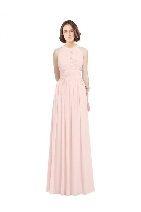 Compra Rosa 42 línea A Halter Gasa Largo Vestidos de dama de honor