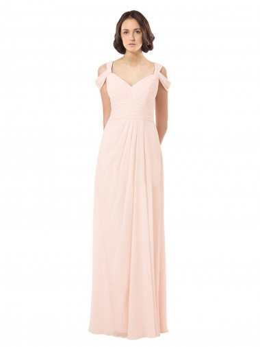 Rosa 42 línea A Hombros Descubiertos Gasa Largo Vestidos de dama de honor Venta