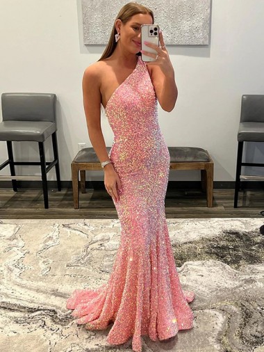 Rosa Cubierta Un Hombre Barrer tren Lentejuelas Terciopelo Largo Vestidos de fiesta Venta