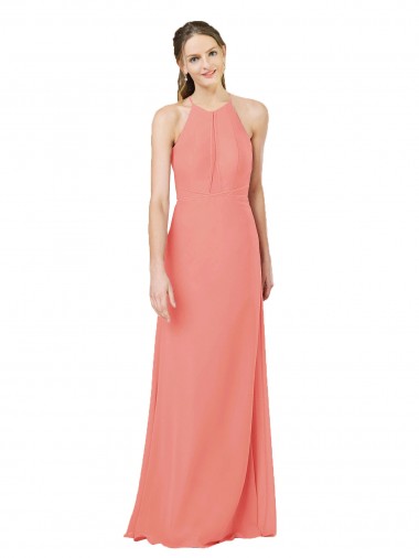 Rosa Del Desierto Cubierta Halter Gasa Largo Vestidos de dama de honor Venta