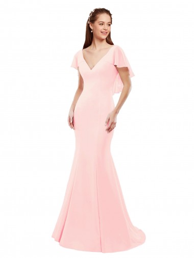 Rosa Sirena Cuello en V Gasa Largo Vestidos de dama de honor Venta
