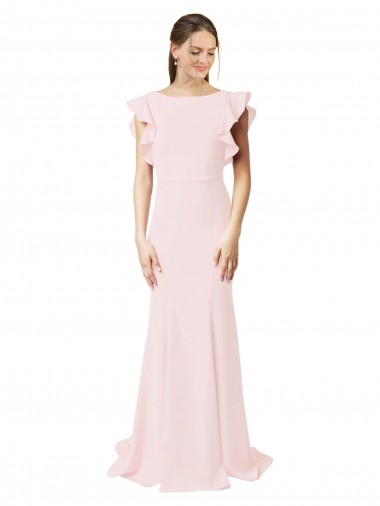 Rosa Sirena Cuello joya Barrer tren Crepé Elástico Largo Vestidos de dama de honor / Vestidos de fiesta Venta