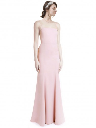 Rosa Sirena Tirantes espagueti Cuadrado Crepé Elástico Largo Vestidos de dama de honor / Vestidos de fiesta Venta