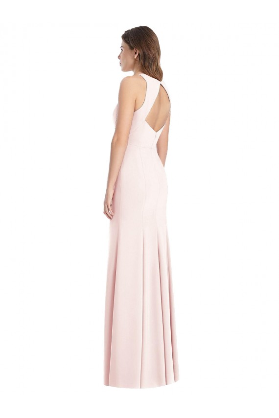 Compra Rosa Trompeta Barco Crepé Elástico Largo Vestidos de dama de honor / Vestidos de fiesta