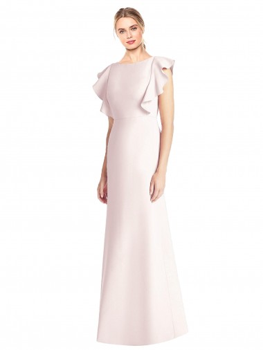 Rosa Trompeta Barco Crepé Elástico Largo Vestidos de dama de honor / Vestidos de fiesta Venta
