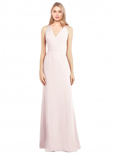 Rosa Trompeta Cuello en V Crepé Elástico Largo Vestidos de dama de honor / Vestidos de fiesta Venta