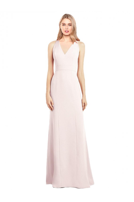 Compra Rosa Trompeta Cuello en V Crepé Elástico Largo Vestidos de dama de honor / Vestidos de fiesta