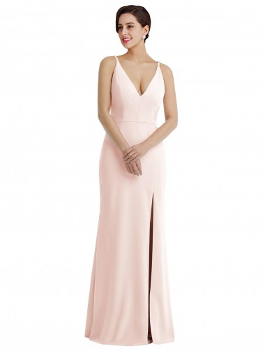 Rosa Trompeta Cuello en V Crepé Elástico Largo Formales Vestidos de dama de honor / Vestidos de fiesta Venta