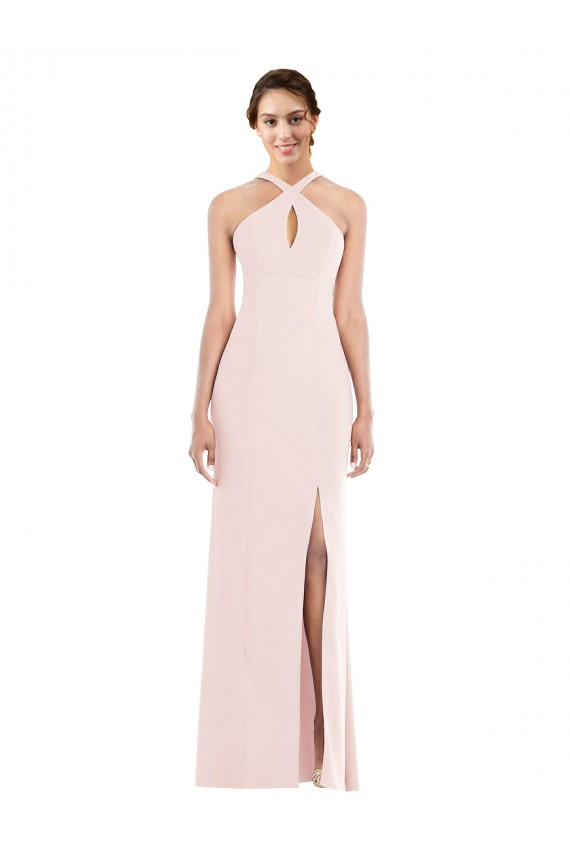 Compra Rosa Trompeta Halter Crepé Elástico Largo Formales Vestidos de dama de honor / Vestidos de fiesta