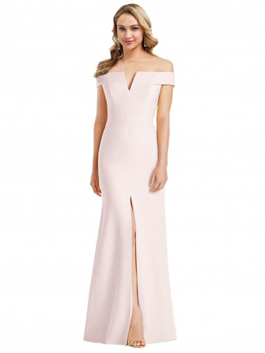 Rosa Trompeta Hombros Descubiertos Cuello en V Crepé Elástico Largo Formales Vestidos de dama de honor / Vestidos de fiesta Venta