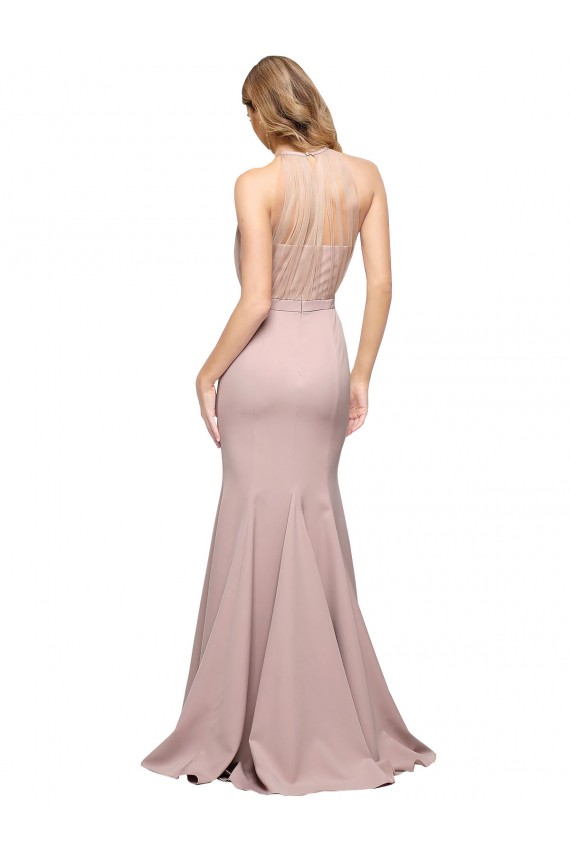 Compra Rosa empolvado Cubierta Cuello Alto Barrer tren Crepé Elástico Largo Formales Vestidos de dama de honor / Vestidos de fiesta